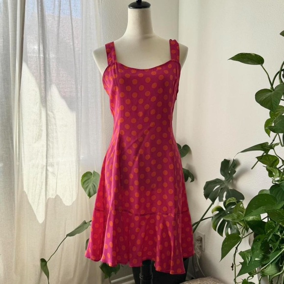 Vintage Pink Polka Dot Midi Dress - Picture 1 of 5
